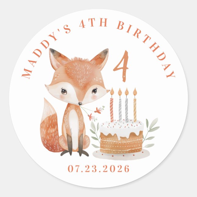 Personalised Fox Round Stickers (Front)