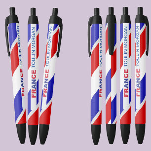 Personalised  France Flag Black Ink Pen