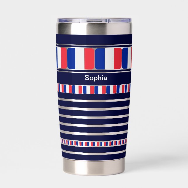 Personalised France Patriotic Flag Water Bottle In Insulated Tumbler (Front)