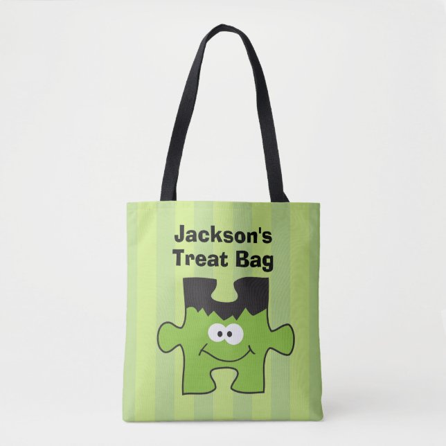 Personalised Franken Puzzle Halloween Treat Tote Bag (Front)