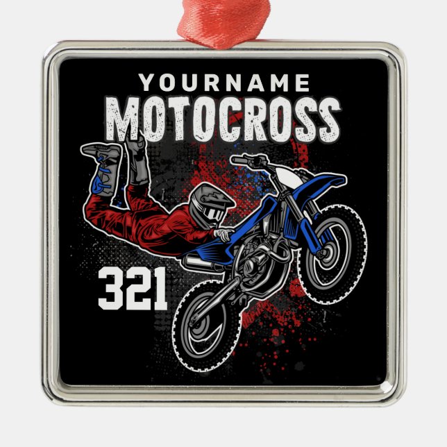 Personalised Freestyle Motocross Racing FMX Tricks Metal Ornament (Front)