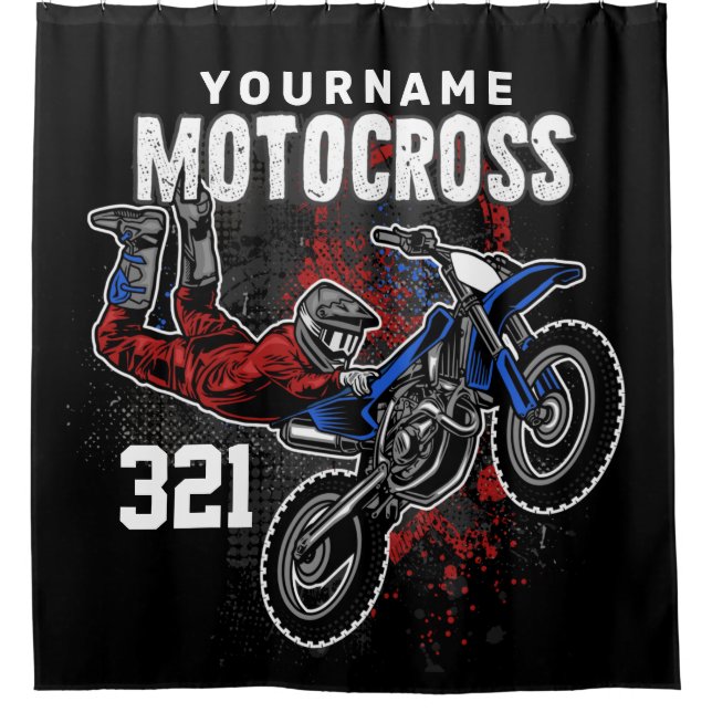 Personalised Freestyle Motocross Racing FMX Tricks Shower Curtain (Front)