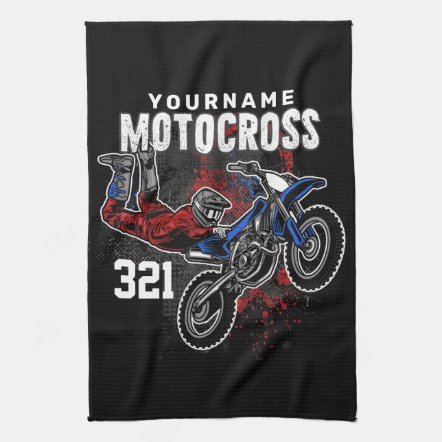 Personalised Freestyle Motocross Racing FMX Tricks Tea Towel (Vertical)