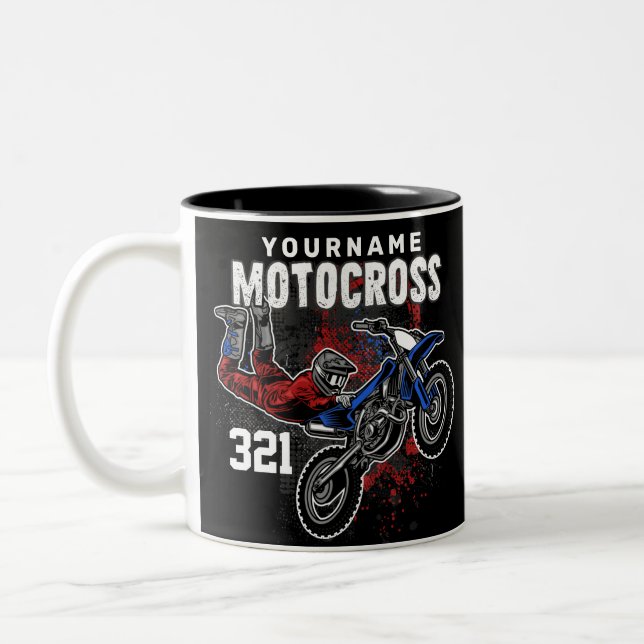 Personalised Freestyle Motocross Racing FMX Tricks Two-Tone Coffee Mug (Left)