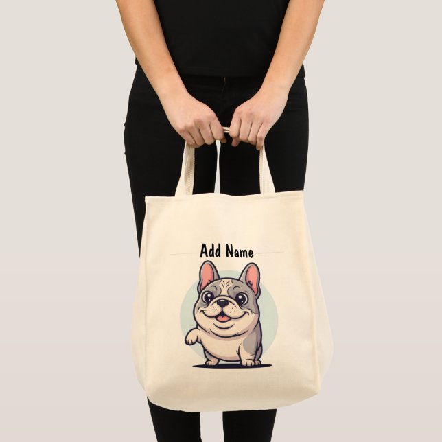 Personalised French Bulldog Cartoon  Add Your Name Tote Bag (Front (Product))