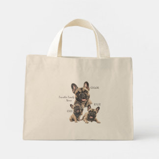Personalised French Bulldog Family Names Mini Tote Bag