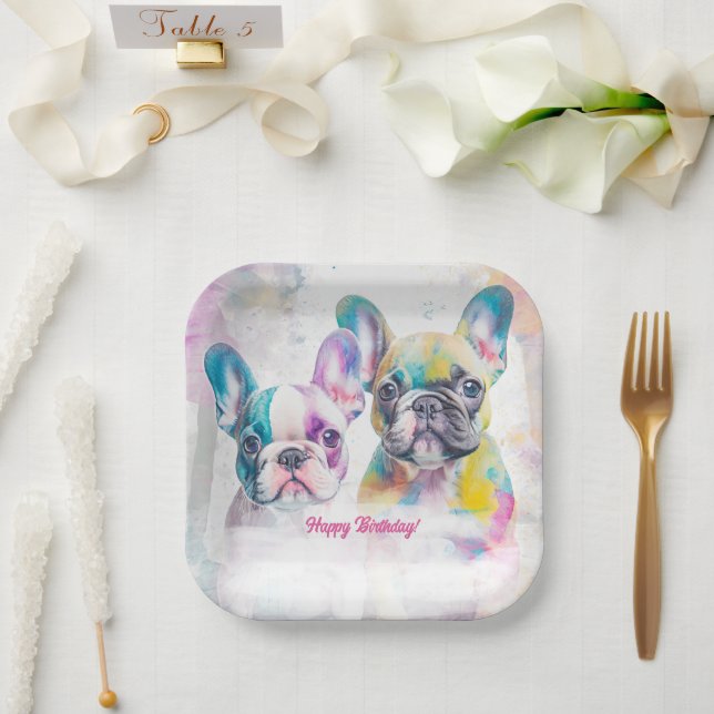 Personalised French Bulldog puppy Napkins Paper Plate (Wedding)
