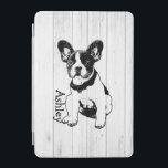 Personalised French Bulldog Puppy Pick Your Colour iPad Mini Cover<br><div class="desc">Cute graphic of a French Bulldog Poppy against rustic wood background design with customisable text/name/initial/monogram. You can delete the background image and easily add whatever colour you like: Click on the customise it button> At top click on Edit > Background> A menu of colours will come up, choose one or...</div>