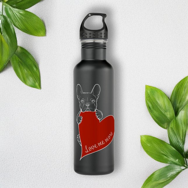 Personalised French Bulldog Red Heart Dog Design 710 Ml Water Bottle (Creator Uploaded)