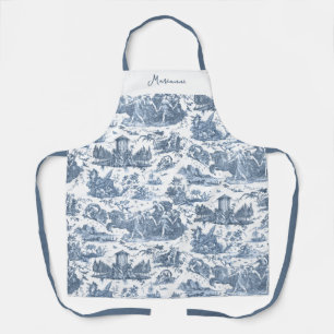 Personalised French Chariot of Dawn Toile-Blue Apron