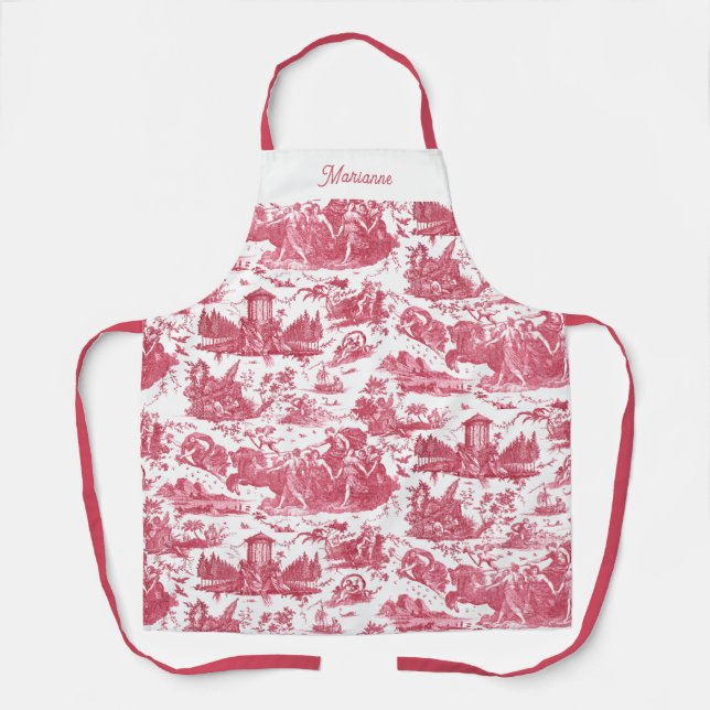 Personalised French Chariot of Dawn Toile-Pink Apron (Front)