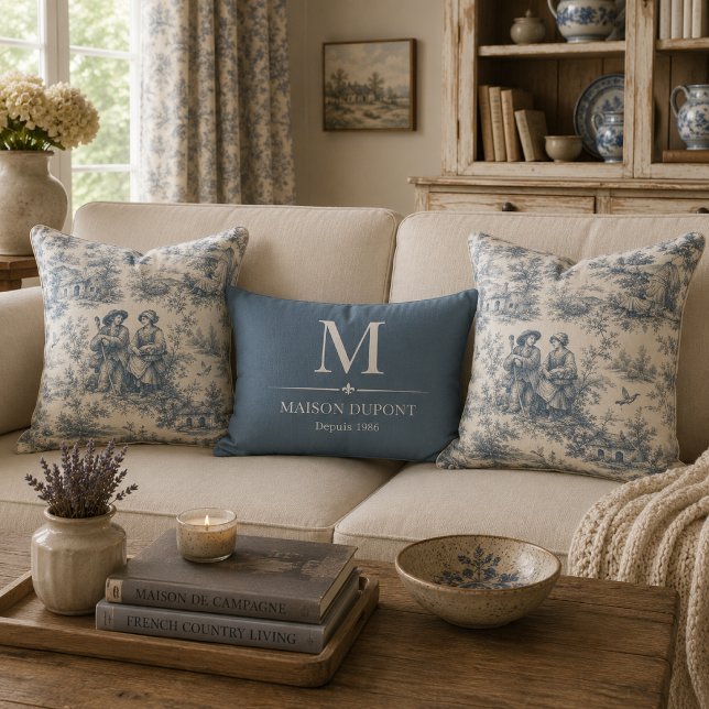 Personalised French Country Monogram Decorative Cushion (Creator Uploaded)
