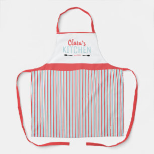 Personalised French Country Pink and Blue Stripes Apron