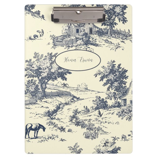 Personalised French Farmhouse Blue Toile de Jouy Clipboard (Front)