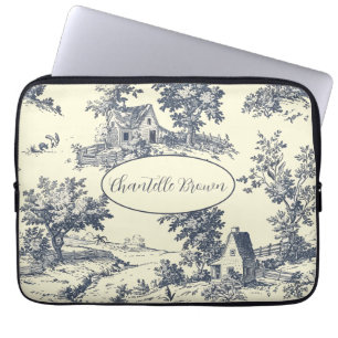 Personalised French Farmhouse Blue Toile de Jouy Laptop Sleeve