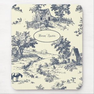 Personalised French Farmhouse Blue Toile de Jouy Mouse Pad