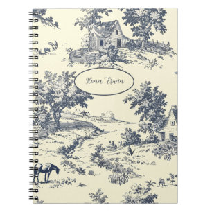 Personalised French Farmhouse Blue Toile de Jouy Notebook
