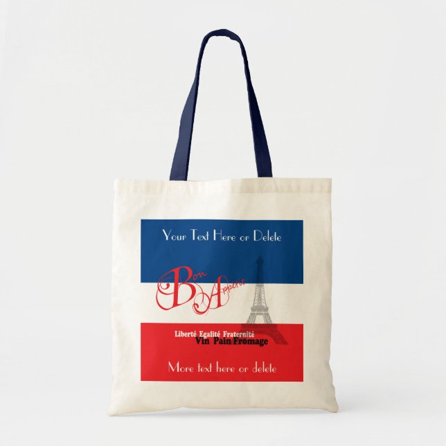 Personalised French Flag Eiffel Tower Bon Appetit Tote Bag (Front)