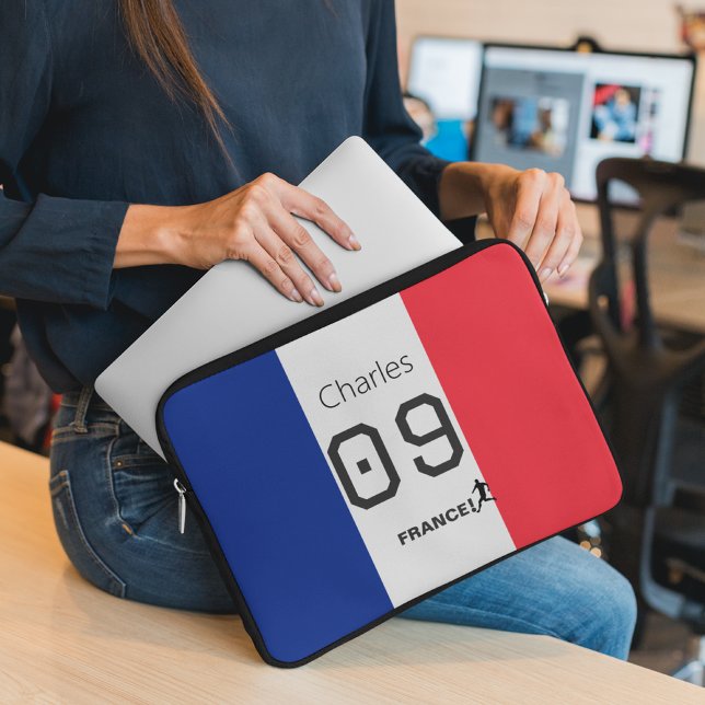 Personalised French Flag Soccer Player Fan Support Laptop Sleeve (Creator Uploaded)