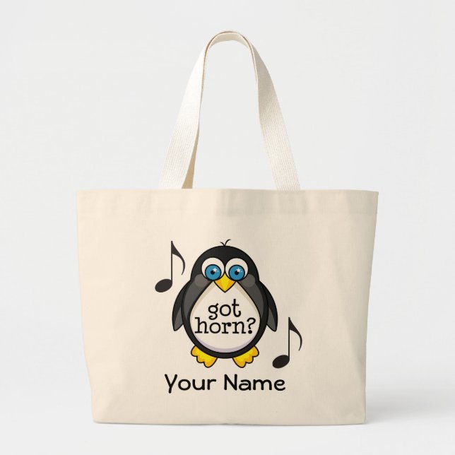 Personalised French Horn Music Penguin Large Tote Bag (Front)