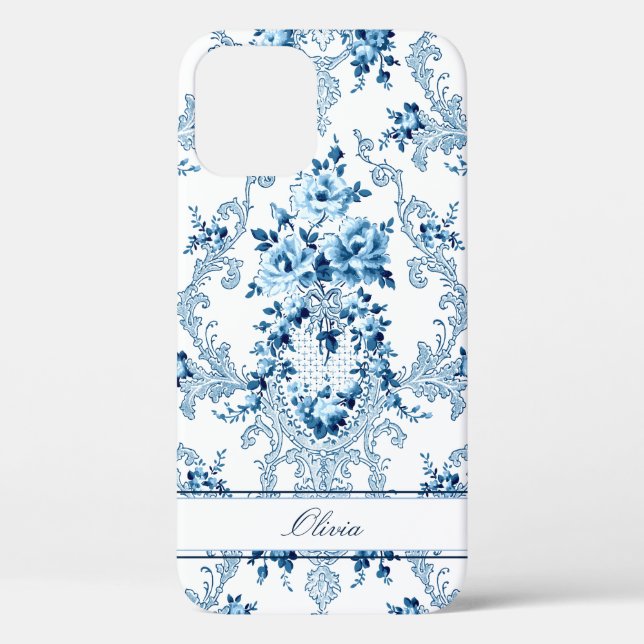 Personalised French Rococo Blue & White Floral Case-Mate iPhone Case (Back)