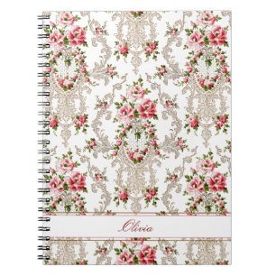 Personalised French Rococo Floral-White Background Notebook