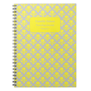 Personalised French Tapestry Yellow and Grey Notebook
