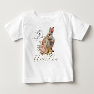 Personalised French vintage rabbit with roses  Baby T-Shirt