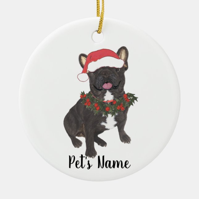 Personalised Frenchie (Black Brindle) Ceramic Ornament (Front)