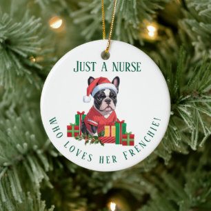 Personalised Frenchie Nurse Christmas Dog Lover Ceramic Ornament