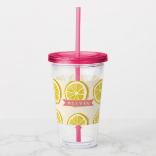 Personalised Fresh Lemon Slice Pattern Bright Acrylic Tumbler