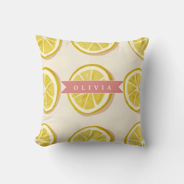 Personalised Fresh Lemon Slice Pattern Bright Cushion (Front)