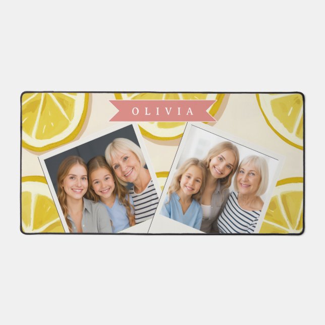 Personalised Fresh Lemon Slice Pattern Bright Desk Mat (Front)
