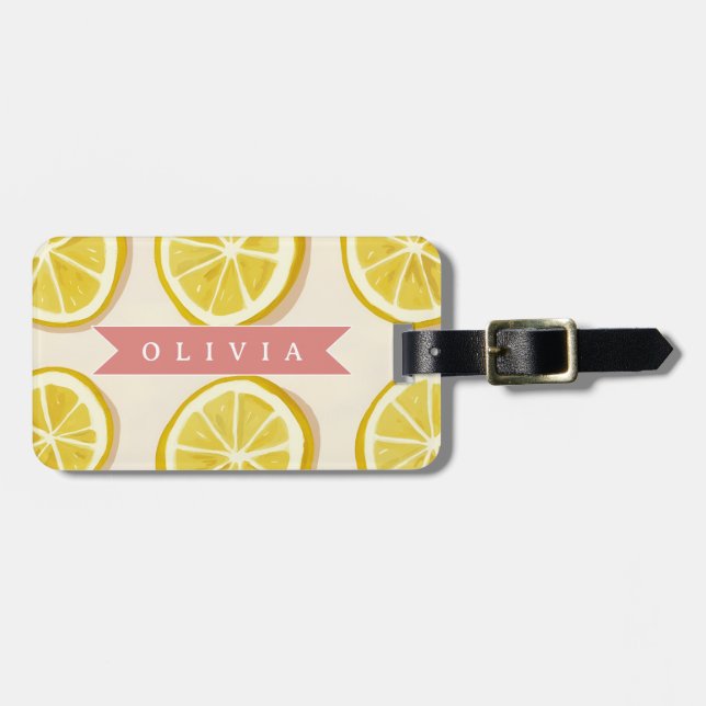 Personalised Fresh Lemon Slice Pattern Bright Luggage Tag (Front Horizontal)