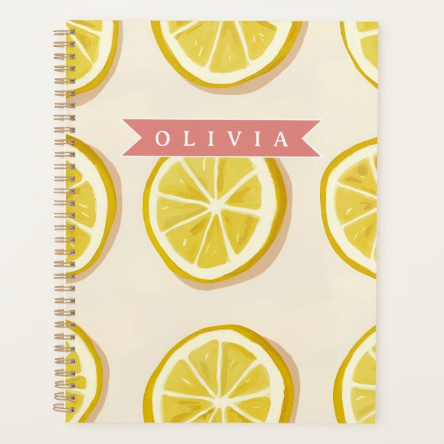 Personalised Fresh Lemon Slice Pattern Bright Planner (Front)