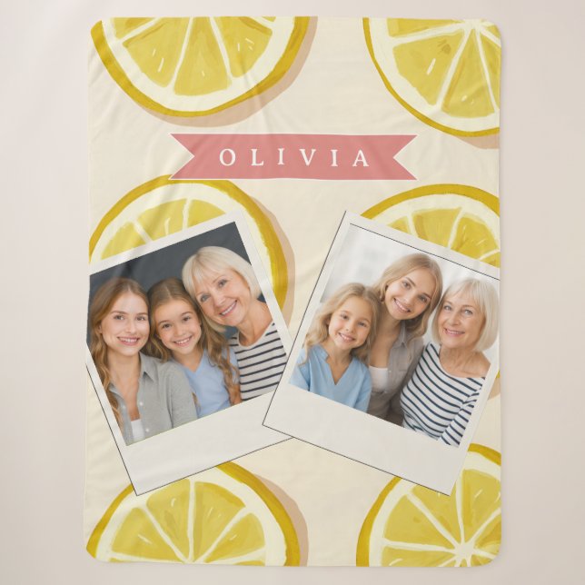 Personalised Fresh Lemon Slice Pattern Bright Sherpa Blanket (Front)