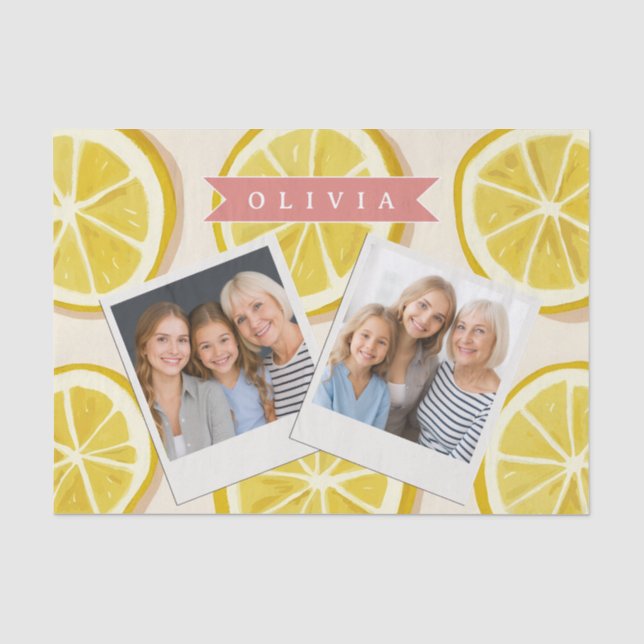 Personalised Fresh Lemon Slice Pattern Bright Tissue Paper (Front)