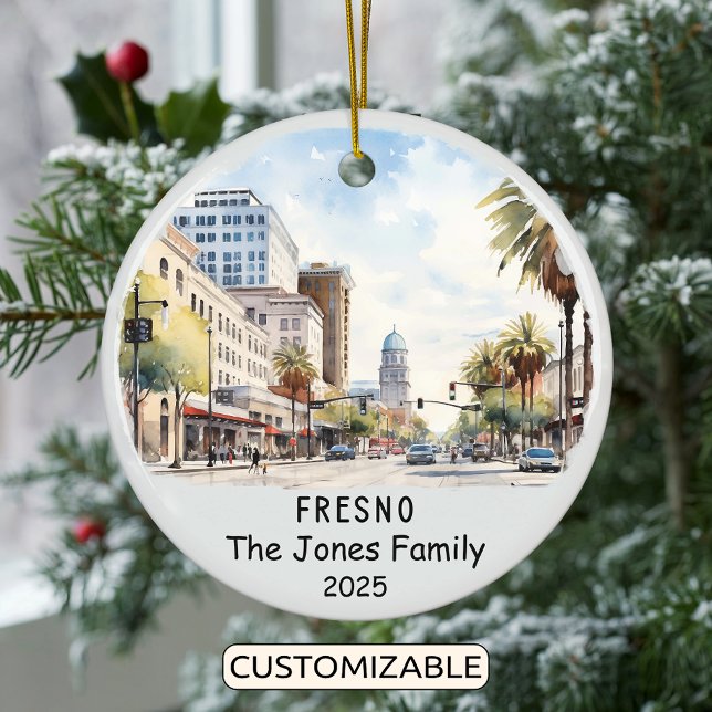 Personalised Fresno Ornament, California Ceramic Ornament (Creator Uploaded)