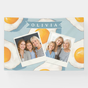 Personalised Fried Egg Pattern Fun Blue Funny Banner