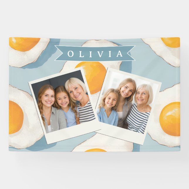 Personalised Fried Egg Pattern Fun Blue Funny  Banner (Horizontal)