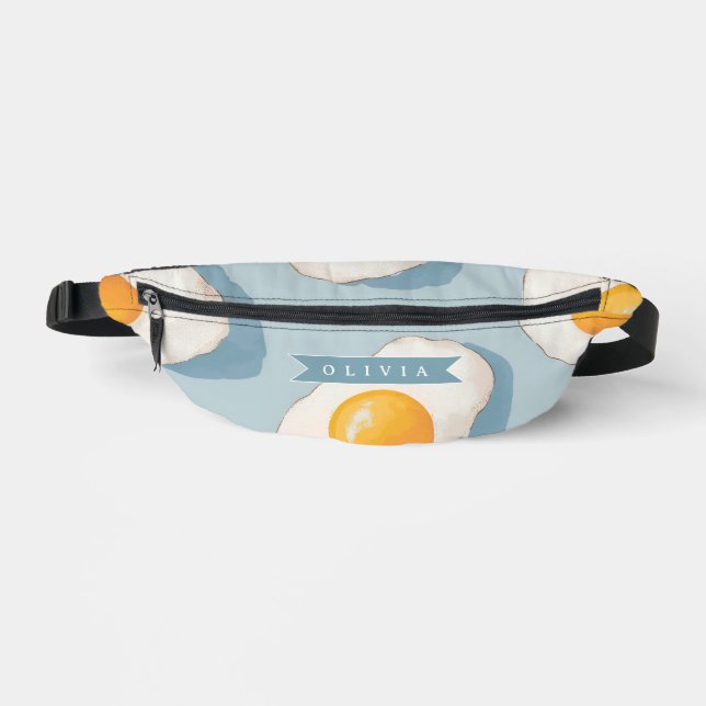 Personalised Fried Egg Pattern Fun Blue Funny  Bum Bags (Front)