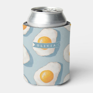 Personalised Fried Egg Pattern Fun Blue Funny Can Cooler