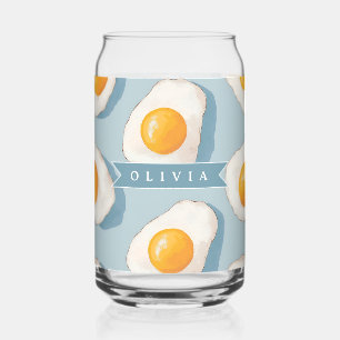 Personalised Fried Egg Pattern Fun Blue Funny  Can Glass