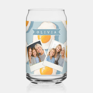 Personalised Fried Egg Pattern Fun Blue Funny Can Glass