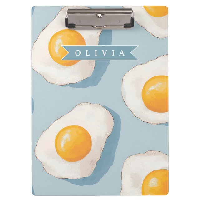 Personalised Fried Egg Pattern Fun Blue Funny Clipboard (Front)