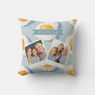Personalised Fried Egg Pattern Fun Blue Funny Cushion
