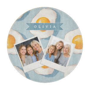 Personalised Fried Egg Pattern Fun Blue Funny Cutting Board