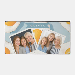 Personalised Fried Egg Pattern Fun Blue Funny Desk Mat