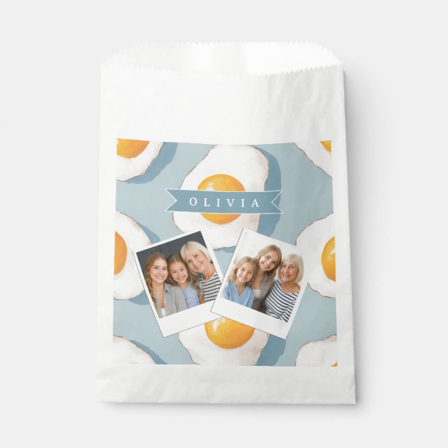 Personalised Fried Egg Pattern Fun Blue Funny Favour Bag (Front)