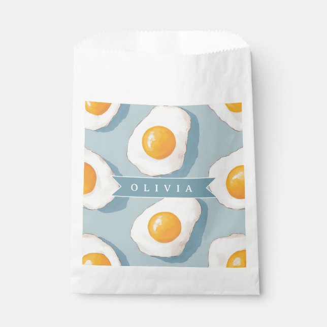 Personalised Fried Egg Pattern Fun Blue Funny  Favour Bag (Front)
